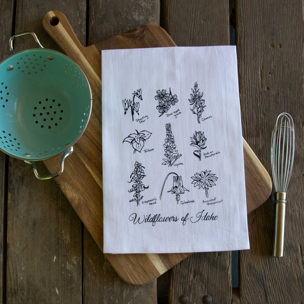 Wildflowers of Idaho Tea Towel, Screen Printed flour sack dish towel