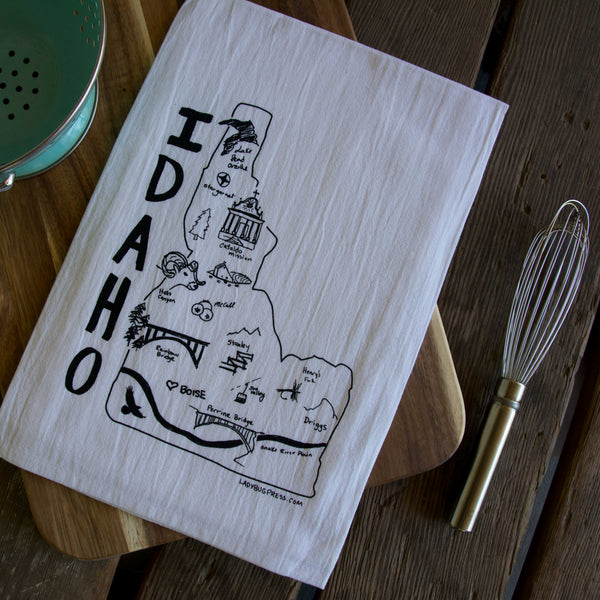 Idaho Map Tea Towel, Screen Printed flour sack towel