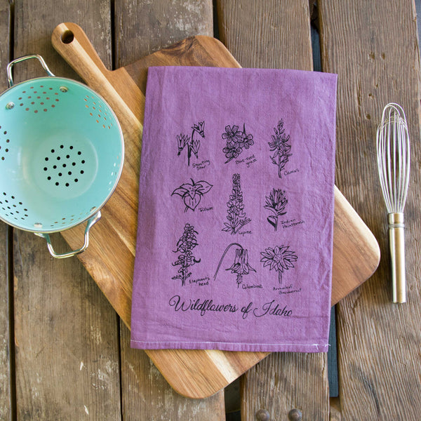 Dyed Wildflowers of Idaho Tea Towel, Screen Printed flour sack dish towel