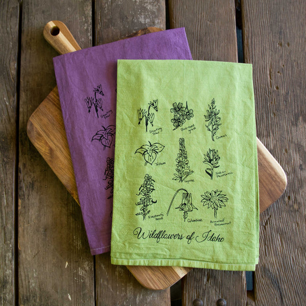 Dyed Wildflowers of Idaho Tea Towel, Screen Printed flour sack dish towel