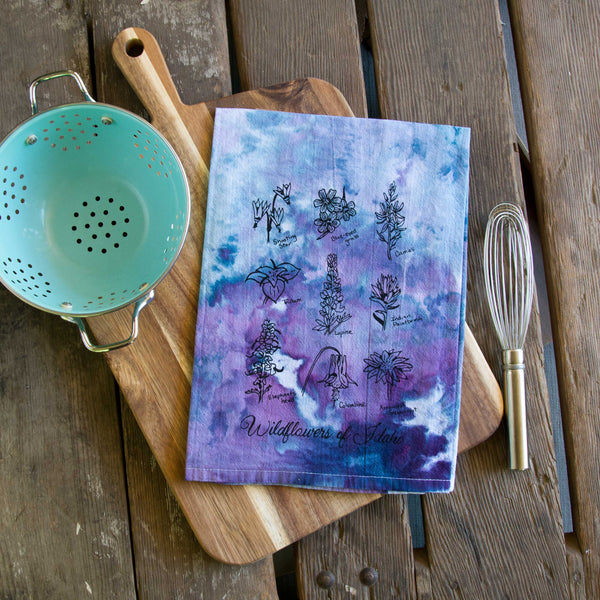 Dyed Wildflowers of Idaho Tea Towel, Screen Printed flour sack dish towel