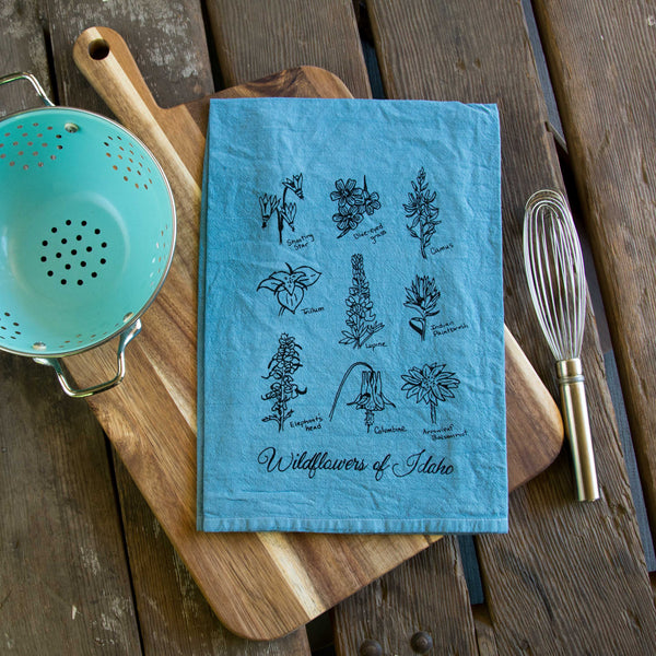 Dyed Wildflowers of Idaho Tea Towel, Screen Printed flour sack dish towel