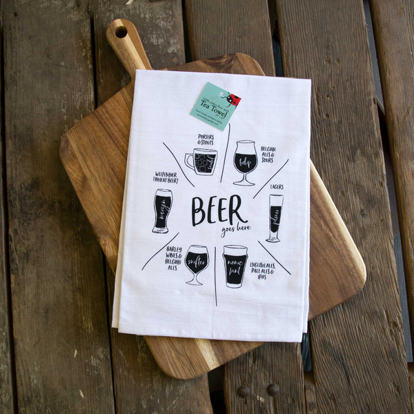 Beer glassware Tea Towel, Screen Printed flour sack towel