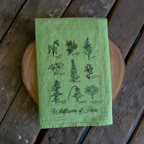 Dyed Wildflowers of Idaho Tea Towel, Screen Printed flour sack dish towel