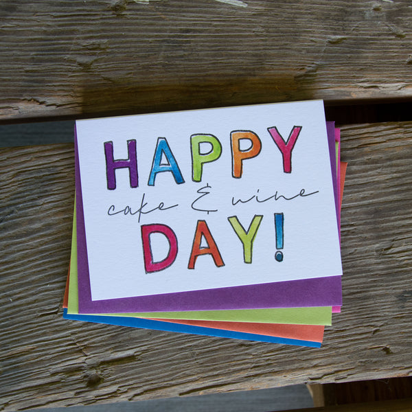 Happy Cake and Wine Day, letterpress printed greeting card