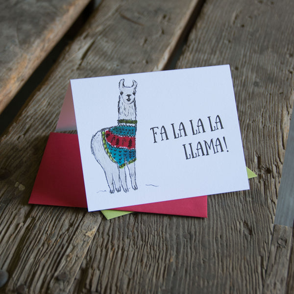 Fa la la Llama Card, letterpress printed hand drawn llama eco friendly