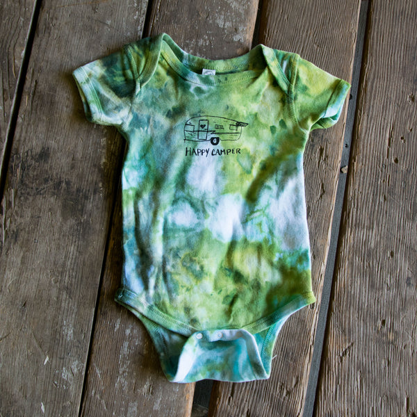 Happy camper onesie, eco-friendly waterbased inks