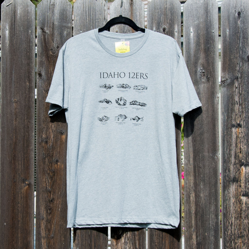 Men's Idaho 12ers Mountain Peaks T-shirt, screen printed with eco