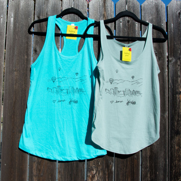 Boise Balloon tank top, screen printed with eco-friendly waterbased inks, adult sizes, women