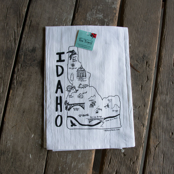 Idaho Map Tea Towel, Screen Printed flour sack towel