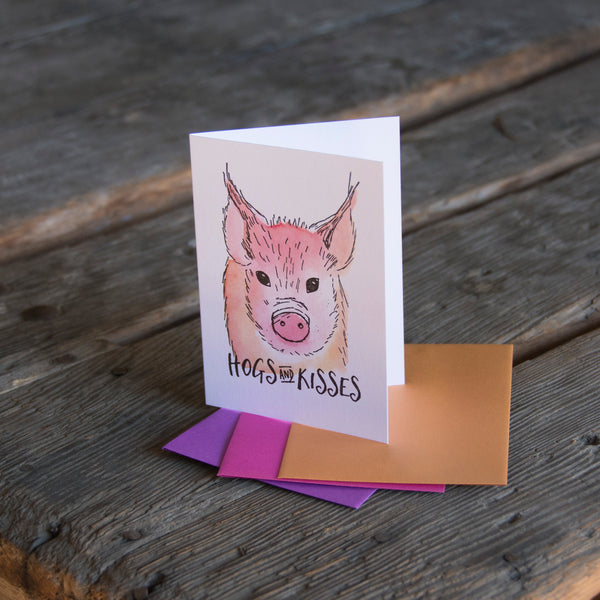 Hogs and kisses, letterpress printed card. Eco friendly
