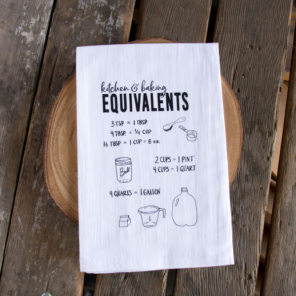 Baking Equivalents Tea Towel, Screen Printed flour sack towel