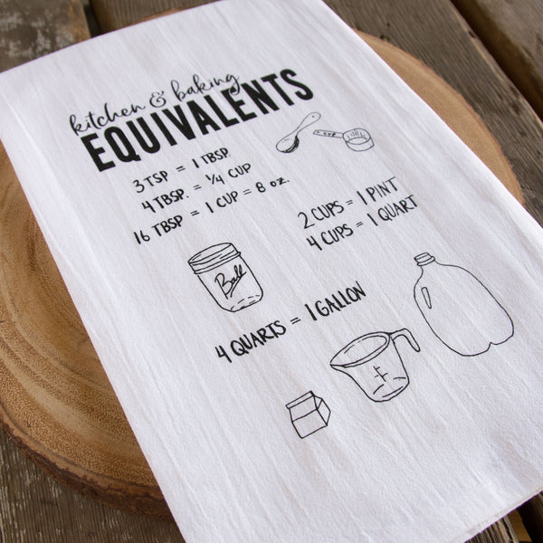 Baking Equivalents Tea Towel, Screen Printed flour sack towel