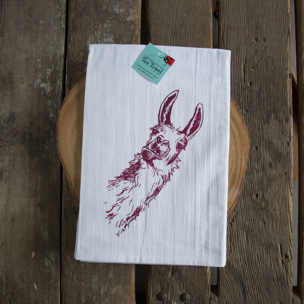 Llama Tea Towel, Screen Printed Flour Sack Towel