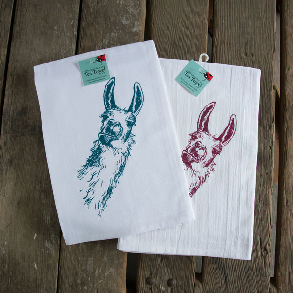 Llama Tea Towel, Screen Printed Flour Sack Towel