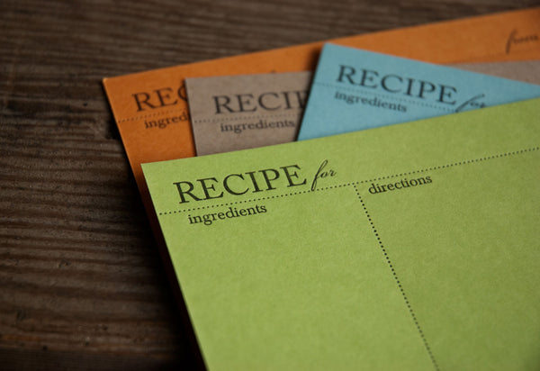 Colorful RECIPE CARDS, modern design (Letterpress printed, 4x6 inches)