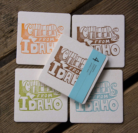 Custom cheers from Your State Coasters, (Letterpress printed, 3.5 inches) set of 4, perfect gift