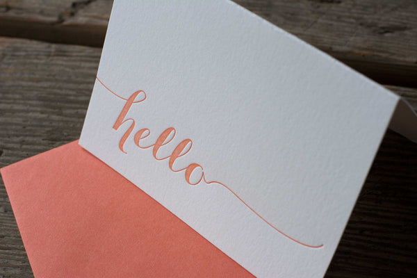 hello cards, letterpress printed card. Eco friendly