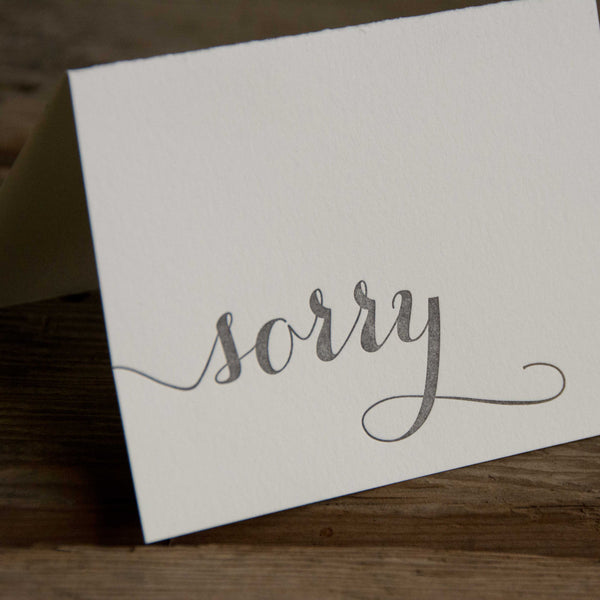 Sorry card, letterpress printed card. Eco friendly