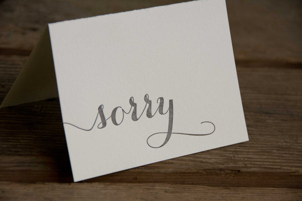 Sorry card, letterpress printed card. Eco friendly