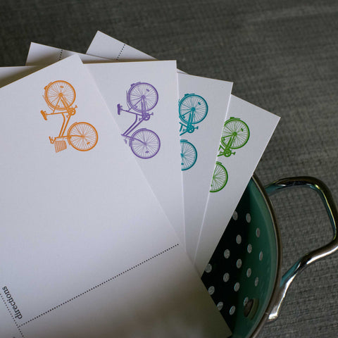 Cruiser Bike Recipe Cards, assorted colors, modern design (Letterpress printed, 4x6 inches)