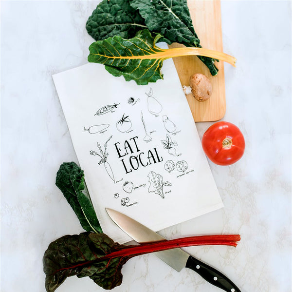 Eat Local Tea Towel, Screen Printed flour sack towel