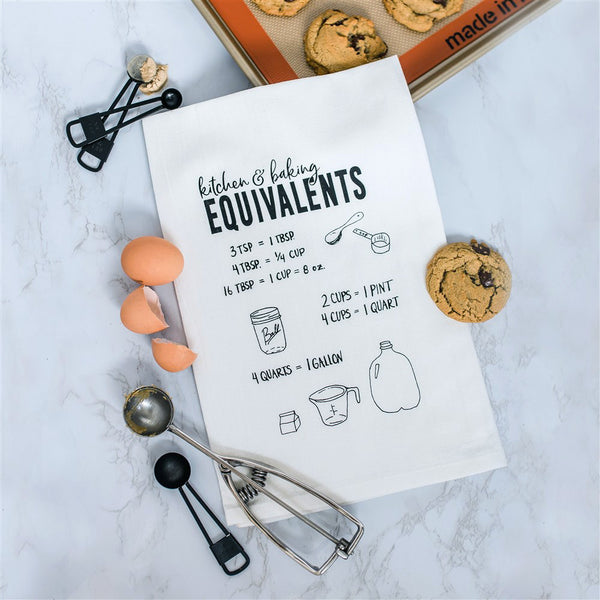 Baking Equivalents Tea Towel, Screen Printed flour sack towel