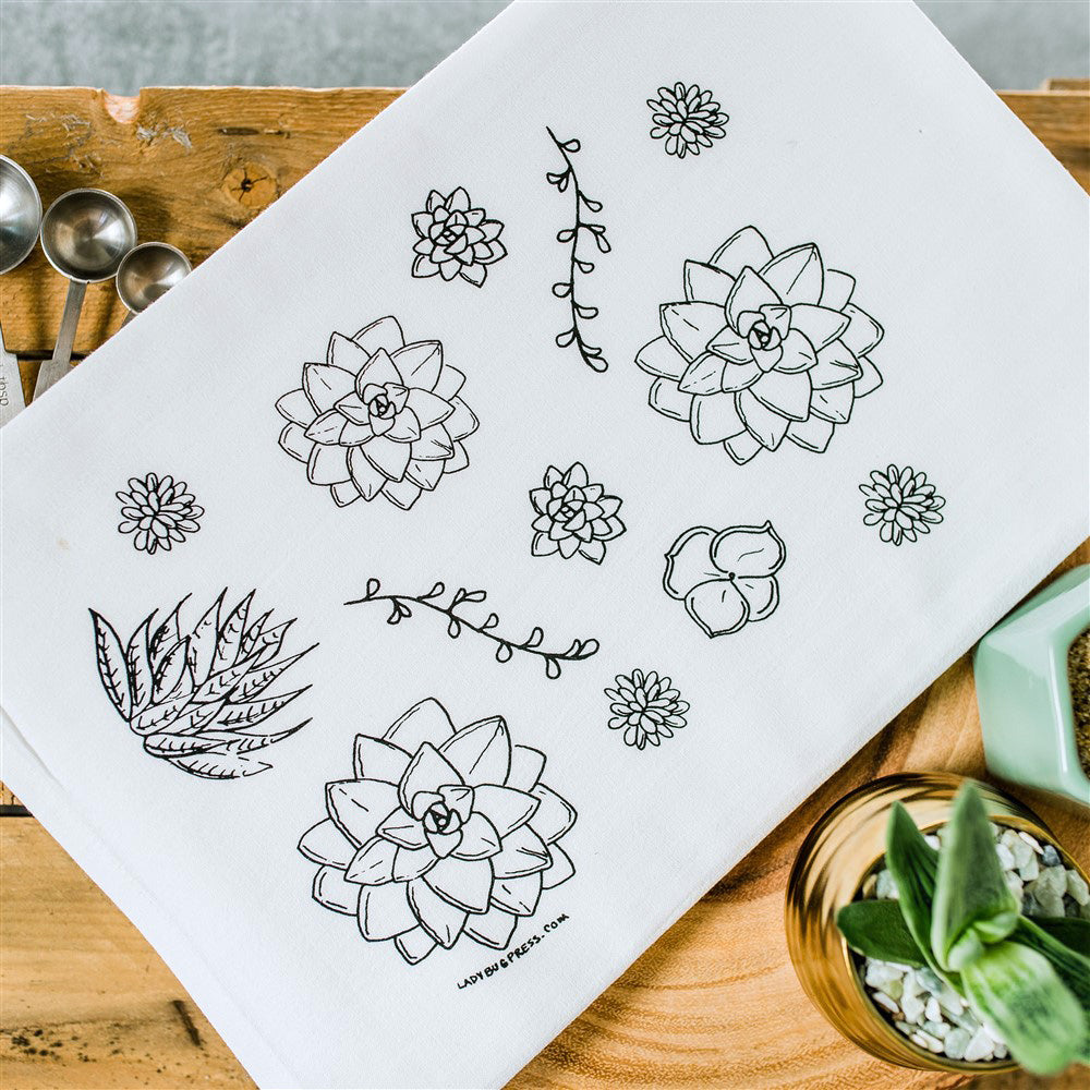 succulent tea towel Succulent Tea Towel, flour sack towel – Ladybug Press