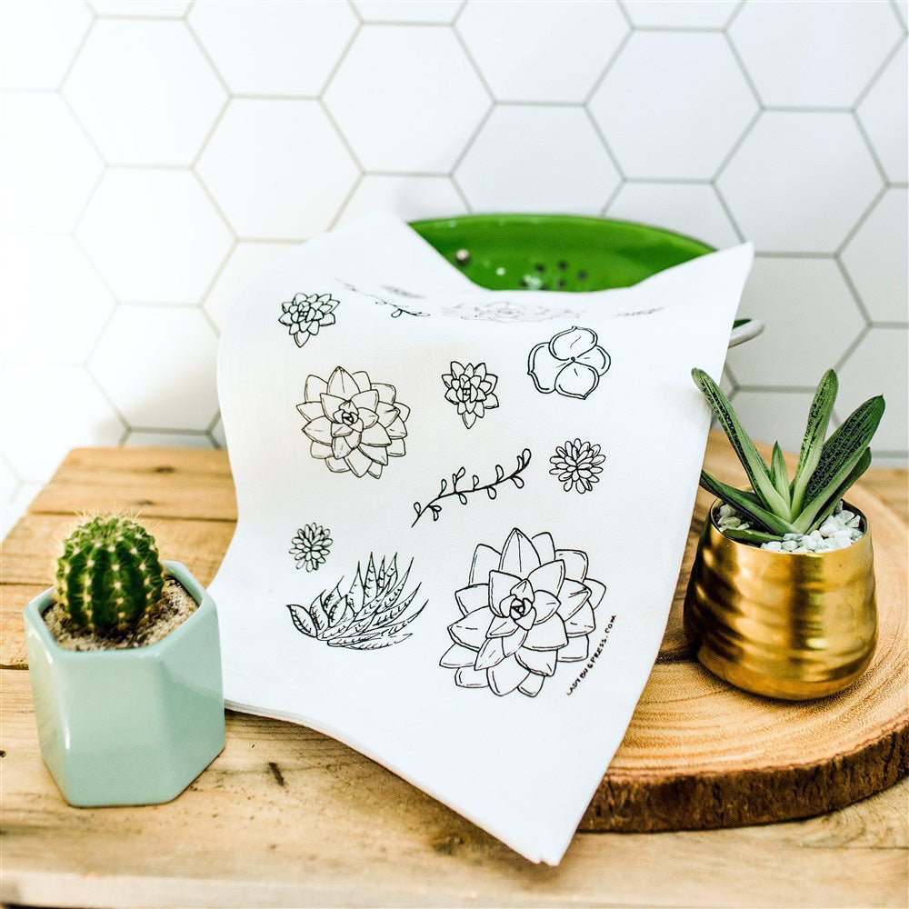 succulent dish towel Succulent Tea Towel, flour sack towel – Ladybug Press
