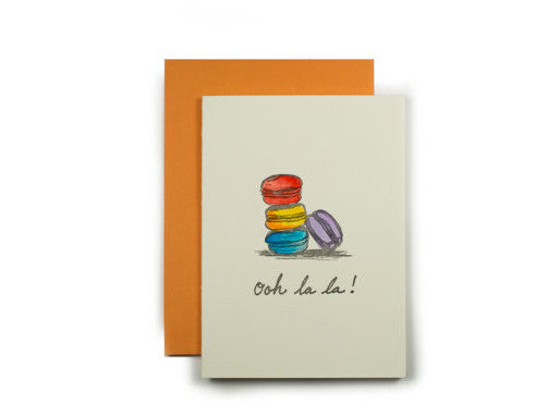 Ooh la la Macaron card, hand water colored, letterpress printed eco friendly