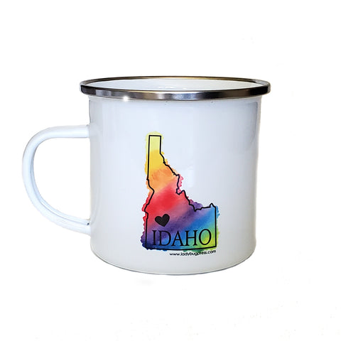 Rainbow Idaho Heart Enamel Mug, RAINBOW watercolor