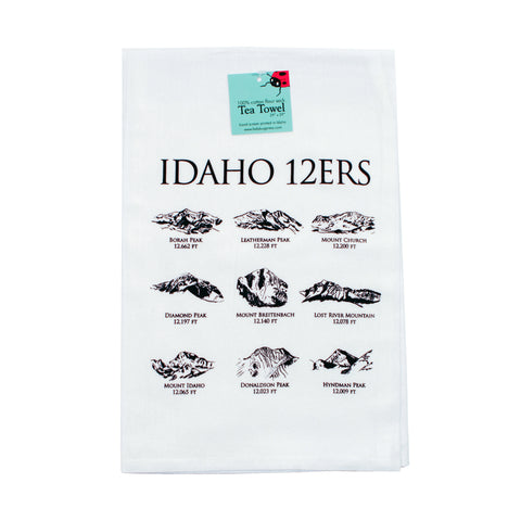 12ers Idaho Mountains Tea Towel, Screen Printed flour sack dish towel