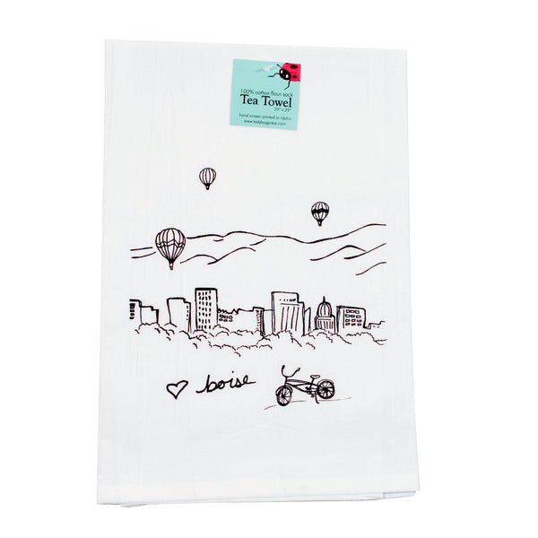 Boise Balloon Tea Towel, Screen Printed flour sack towel